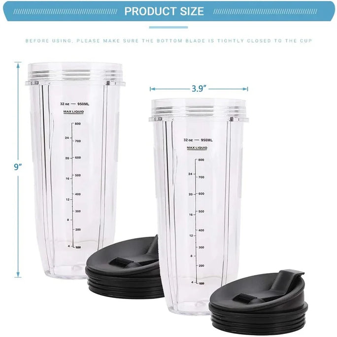 2 Pieces 32OZ Cups with Sip N Seal Compatible with Nutri Ninja Auto-iQ 1000W and Duo Blender