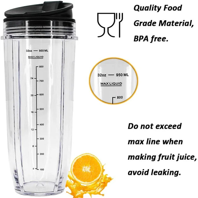2 Pieces 32OZ Cups with Sip N Seal Compatible with Nutri Ninja Auto-iQ 1000W and Duo Blender