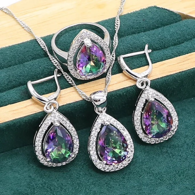 Fine 925 Silver Jewelry Set with Colored Topaz