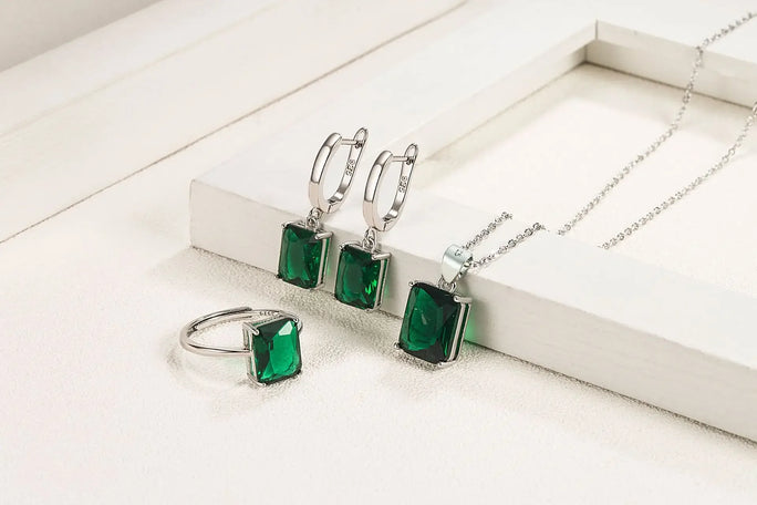 Sets 925 Sterling Silver Rectangle Geometry Zircon