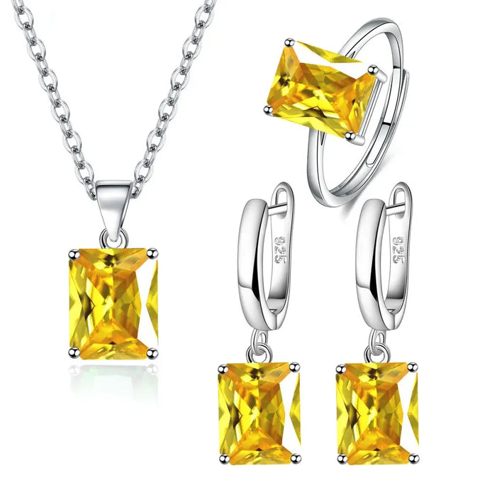 Sets 925 Sterling Silver Rectangle Geometry Zircon
