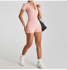 Short Sleeve Zipper Jumpsuit – Comfortable Activewear for Yoga & Fitness