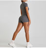 Short Sleeve Zipper Jumpsuit – Comfortable Activewear for Yoga & Fitness