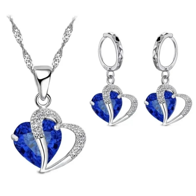 Luxury 925 Sterling Silver Heart Zircon Jewelry Set