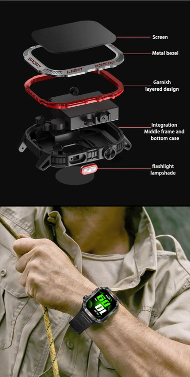MISIRUN Smart Watch Men LED Flashlight Compass Altitude Air Pressure 100+ Sport Mode Fitness Tracker Outdoor Military Smartwatch