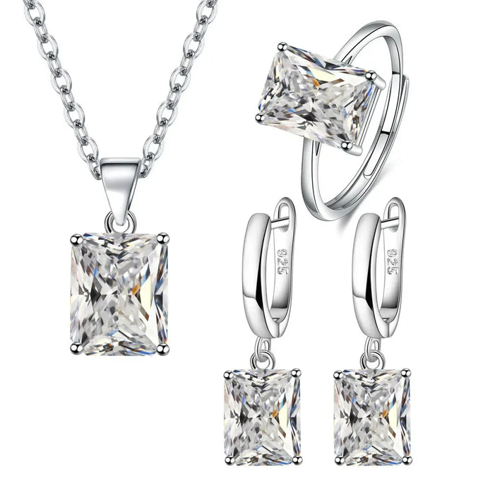 Sets 925 Sterling Silver Rectangle Geometry Zircon