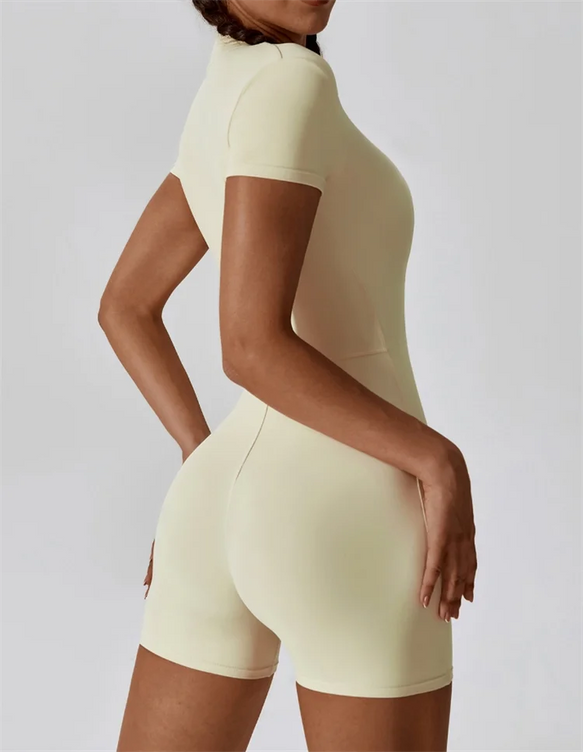 Short Sleeve Zipper Jumpsuit – Comfortable Activewear for Yoga & Fitness