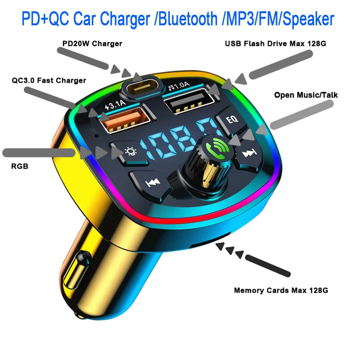 Bluetooth 5.0 FM Transmitter for Cars with USB Charger