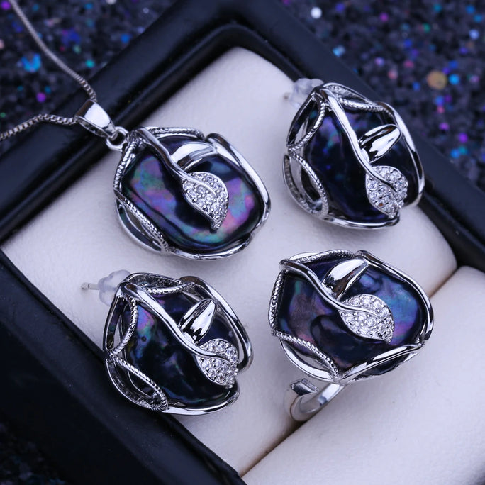 Silver Jewelry Set with Freshwater Baroque Pearls