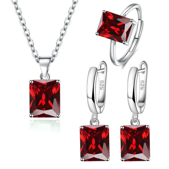 Sets 925 Sterling Silver Rectangle Geometry Zircon