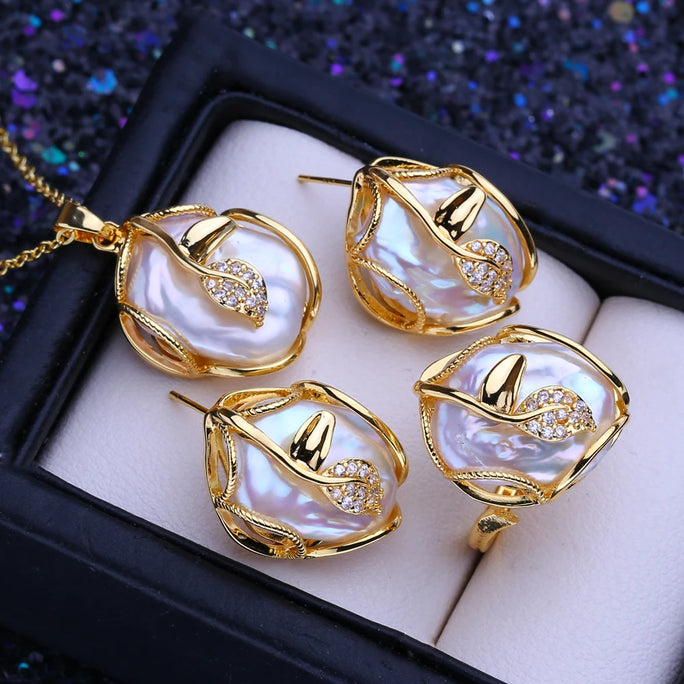 Silver Jewelry Set with Freshwater Baroque Pearls