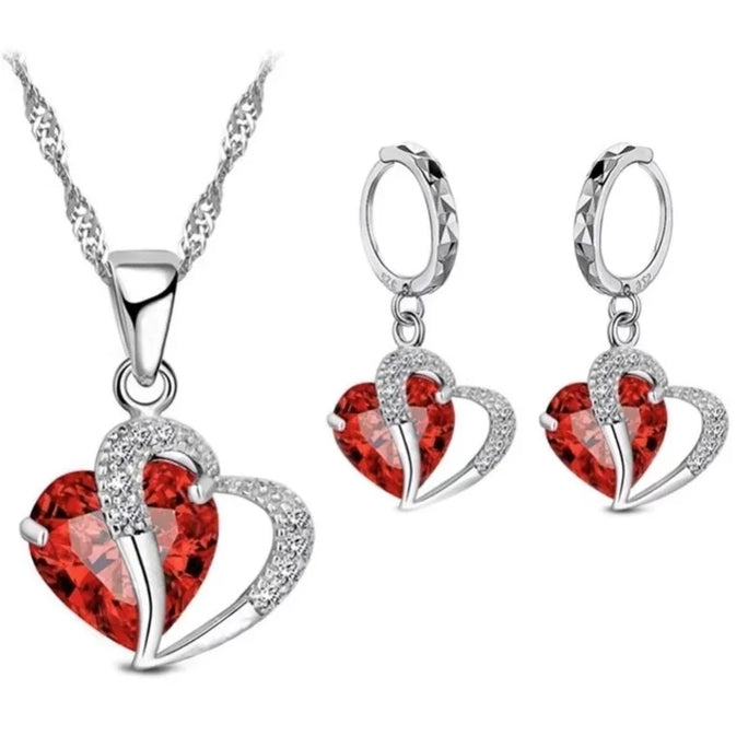 Luxury 925 Sterling Silver Heart Zircon Jewelry Set