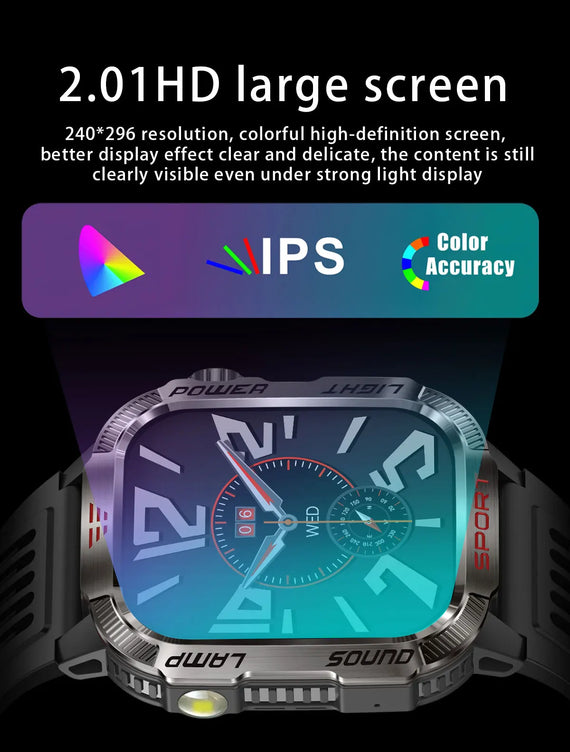 MISIRUN Smart Watch Men LED Flashlight Compass Altitude Air Pressure 100+ Sport Mode Fitness Tracker Outdoor Military Smartwatch