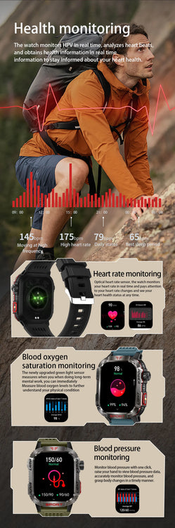 MISIRUN Smart Watch Men LED Flashlight Compass Altitude Air Pressure 100+ Sport Mode Fitness Tracker Outdoor Military Smartwatch