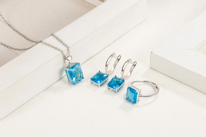 Sets 925 Sterling Silver Rectangle Geometry Zircon