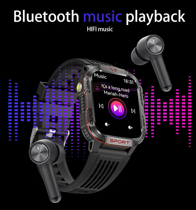 MISIRUN Smart Watch Men LED Flashlight Compass Altitude Air Pressure 100+ Sport Mode Fitness Tracker Outdoor Military Smartwatch