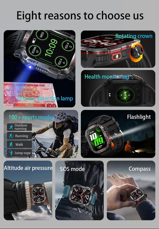 MISIRUN Smart Watch Men LED Flashlight Compass Altitude Air Pressure 100+ Sport Mode Fitness Tracker Outdoor Military Smartwatch