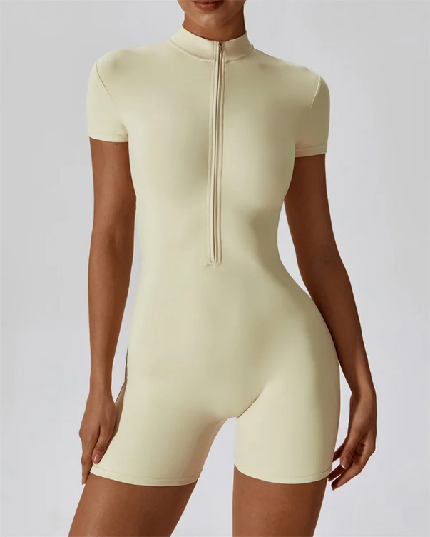 Short Sleeve Zipper Jumpsuit – Comfortable Activewear for Yoga & Fitness