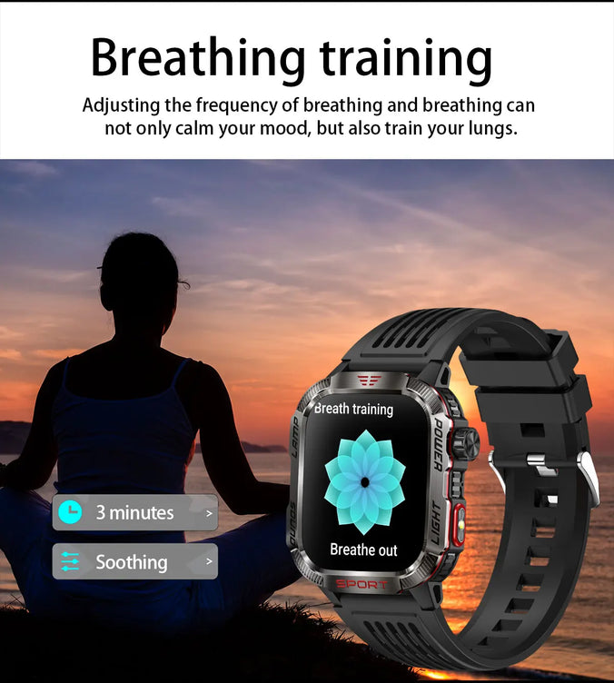 MISIRUN Smart Watch Men LED Flashlight Compass Altitude Air Pressure 100+ Sport Mode Fitness Tracker Outdoor Military Smartwatch