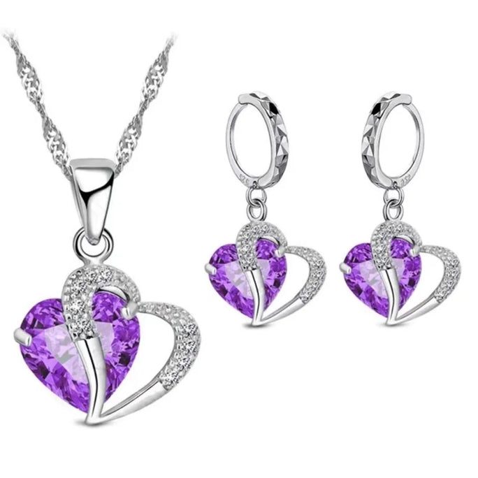 Luxury 925 Sterling Silver Heart Zircon Jewelry Set