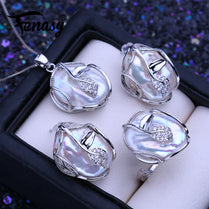 Silver Jewelry Set with Freshwater Baroque Pearls