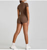 Short Sleeve Zipper Jumpsuit – Comfortable Activewear for Yoga & Fitness