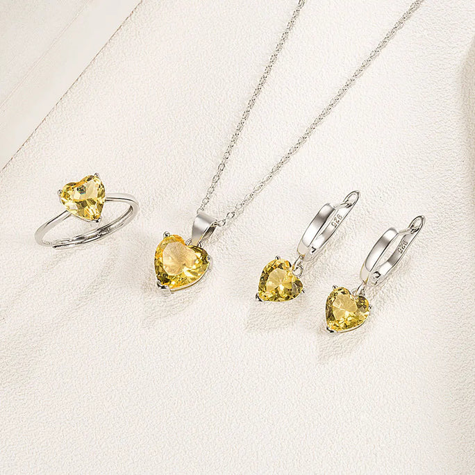 Set 925 Sterling Silver Heart Zircon