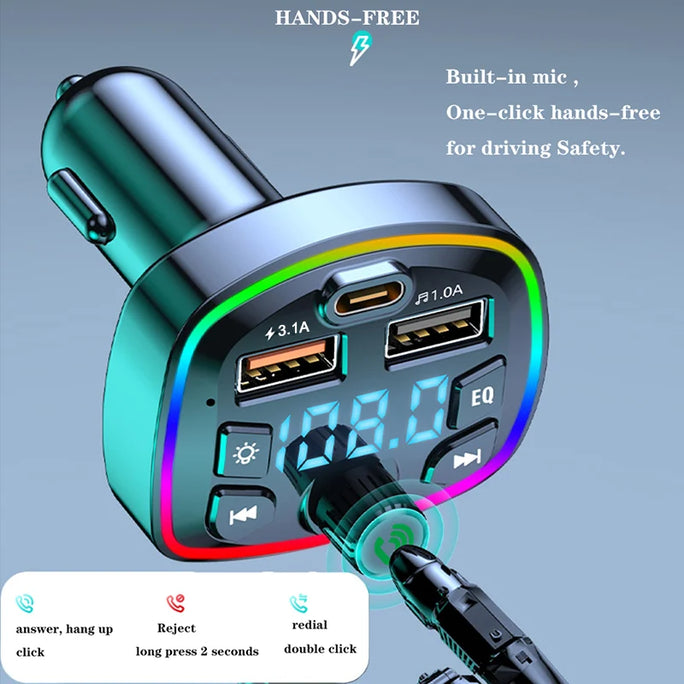 Bluetooth 5.0 FM Transmitter for Cars with USB Charger