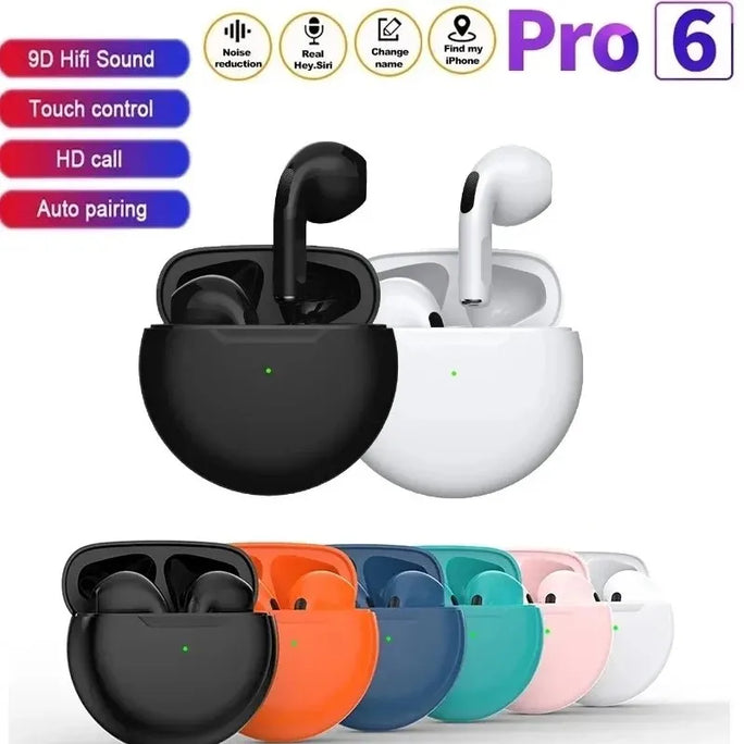 Pro 6 TWS Bluetooth Earbuds - Stereo Sound & Charging Case