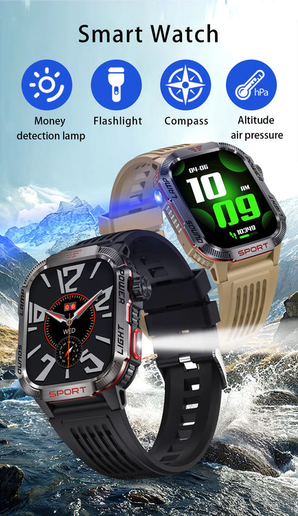 MISIRUN Smart Watch Men LED Flashlight Compass Altitude Air Pressure 100+ Sport Mode Fitness Tracker Outdoor Military Smartwatch