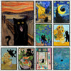 Schwarze Katze und Van Gogh Leinwandbild