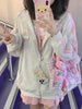 Harajuku Oversize-Hoodie mit Katzenstickerei