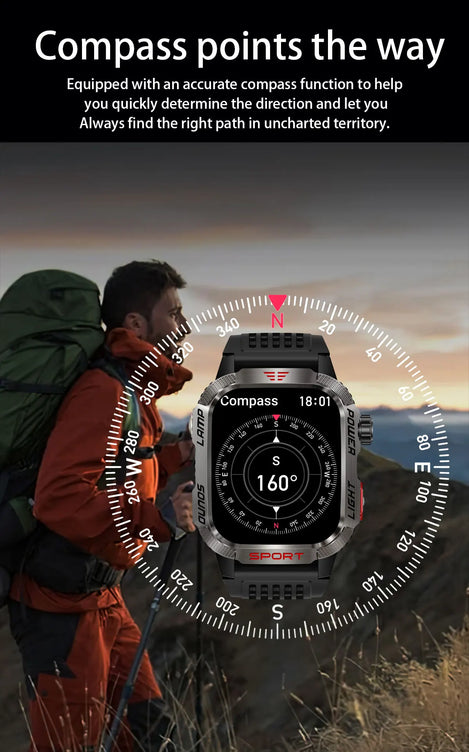MISIRUN Smart Watch Men LED Flashlight Compass Altitude Air Pressure 100+ Sport Mode Fitness Tracker Outdoor Military Smartwatch