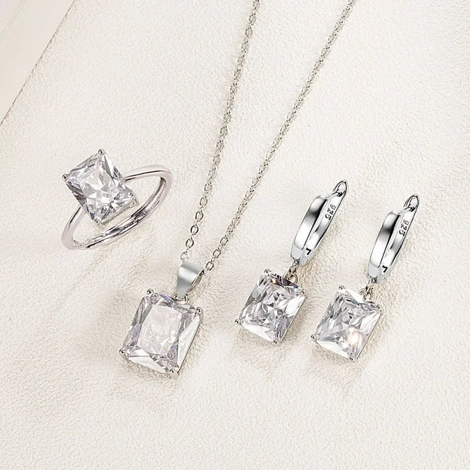 Sets 925 Sterling Silver Rectangle Geometry Zircon