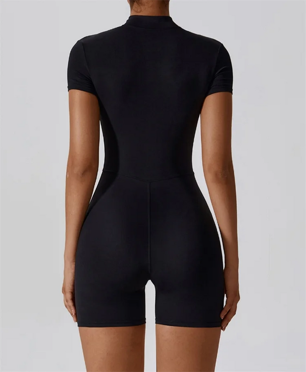 Short Sleeve Zipper Jumpsuit – Comfortable Activewear for Yoga & Fitness