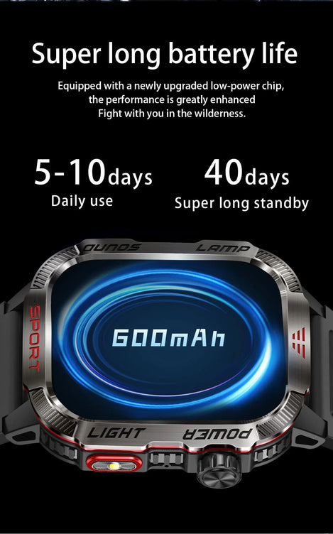 MISIRUN Smart Watch Men LED Flashlight Compass Altitude Air Pressure 100+ Sport Mode Fitness Tracker Outdoor Military Smartwatch