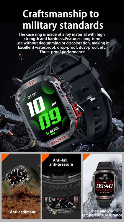 MISIRUN Smart Watch Men LED Flashlight Compass Altitude Air Pressure 100+ Sport Mode Fitness Tracker Outdoor Military Smartwatch