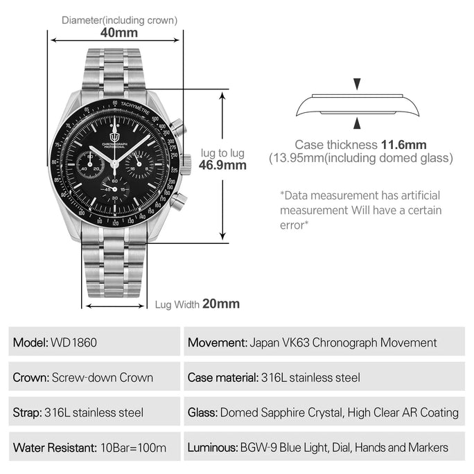 Luxury Quartz Chronograph Watch with Sapphire Glass