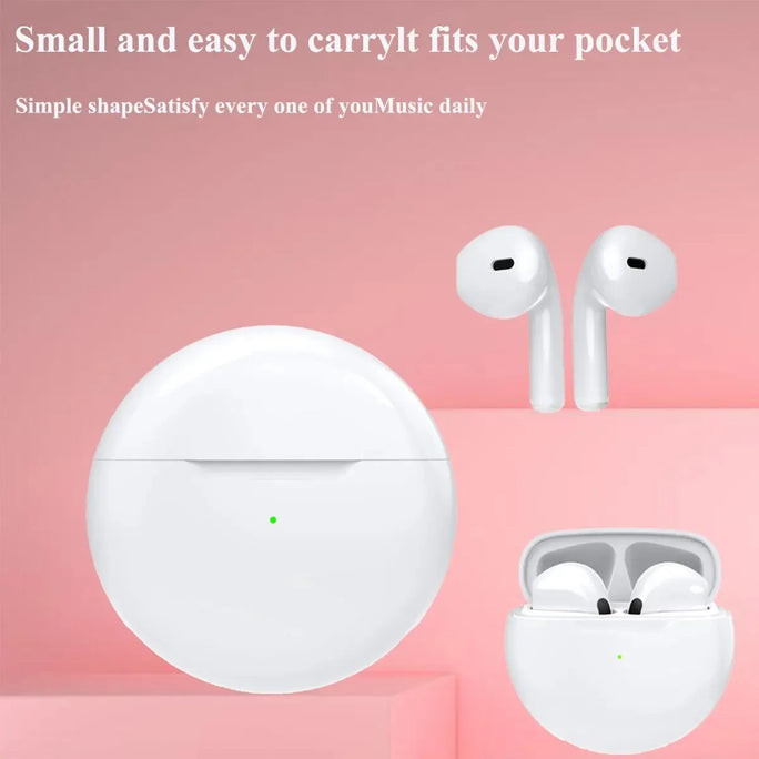 Pro 6 TWS Bluetooth Earbuds - Stereo Sound & Charging Case