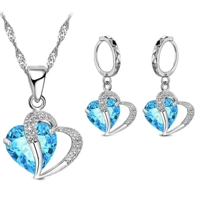 Luxury 925 Sterling Silver Heart Zircon Jewelry Set