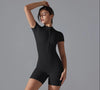 Short Sleeve Zipper Jumpsuit – Comfortable Activewear for Yoga & Fitness