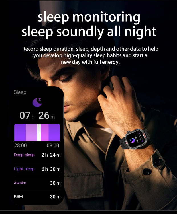 MISIRUN Smart Watch Men LED Flashlight Compass Altitude Air Pressure 100+ Sport Mode Fitness Tracker Outdoor Military Smartwatch