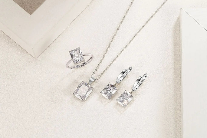 Sets 925 Sterling Silver Rectangle Geometry Zircon