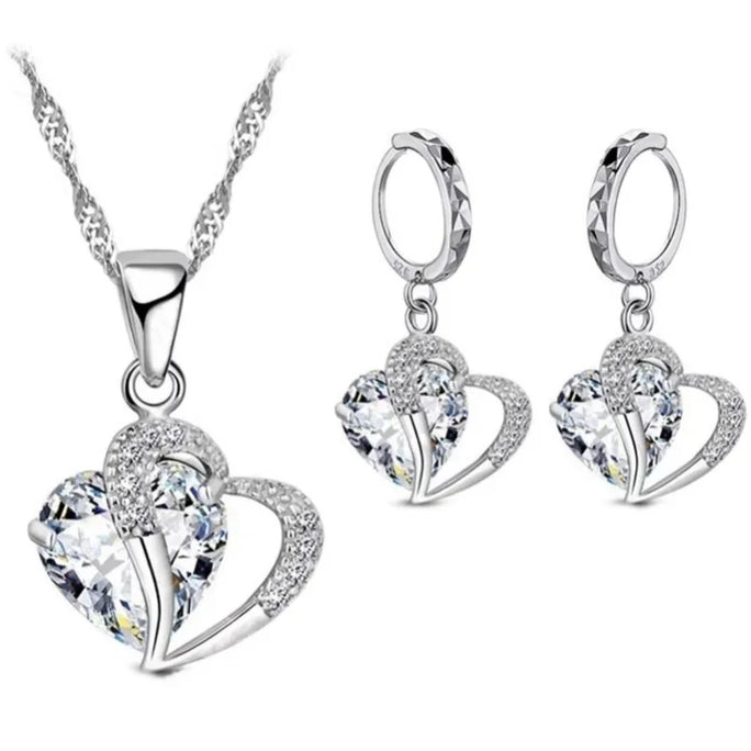 Luxury 925 Sterling Silver Heart Zircon Jewelry Set
