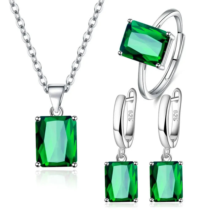 Sets 925 Sterling Silver Rectangle Geometry Zircon