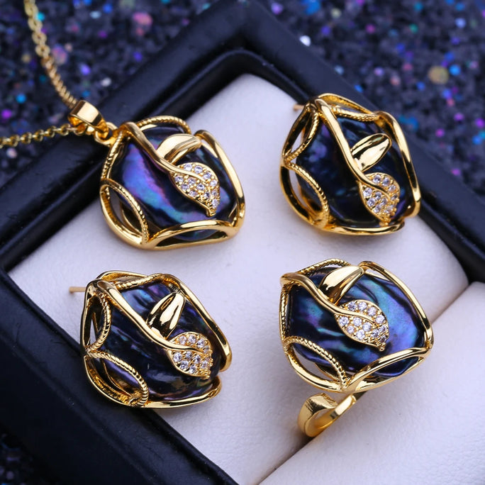 Silver Jewelry Set with Freshwater Baroque Pearls