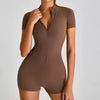 Short Sleeve Zipper Jumpsuit – Comfortable Activewear for Yoga & Fitness
